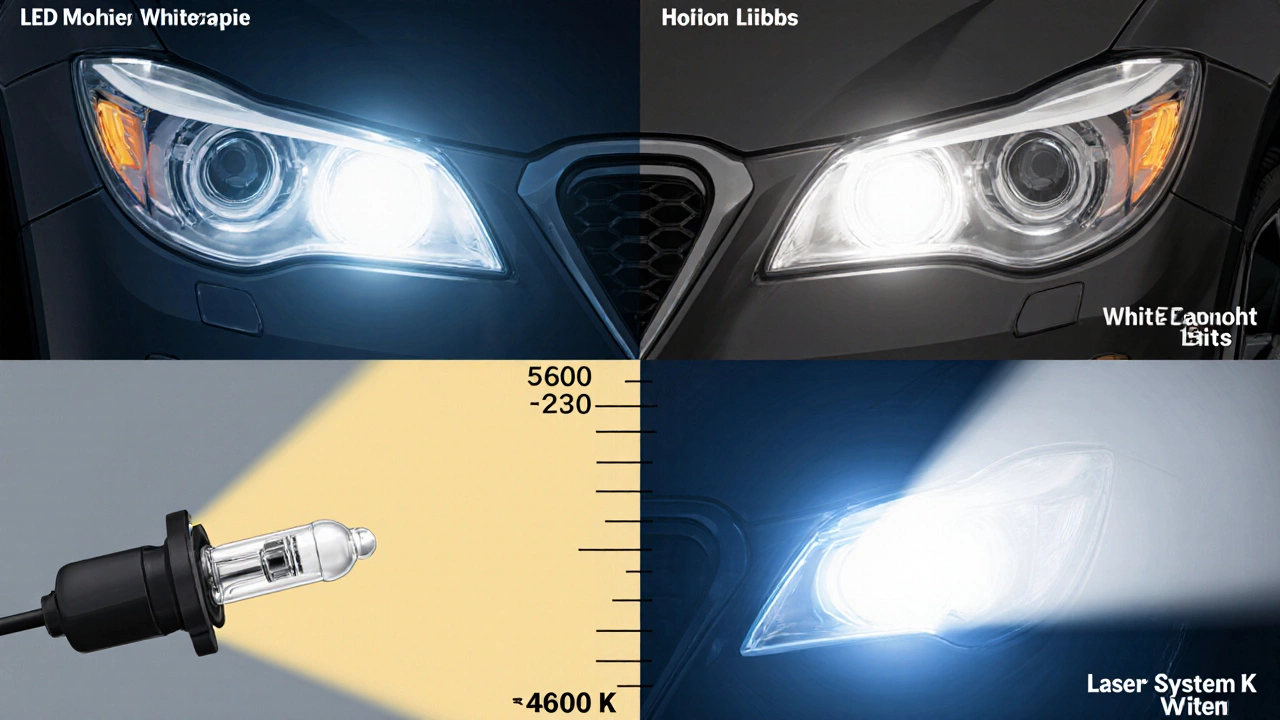 Четыре вида автомобильных фар: LED, ксенон, галоген и лазер, каждый со своим световым лучом.