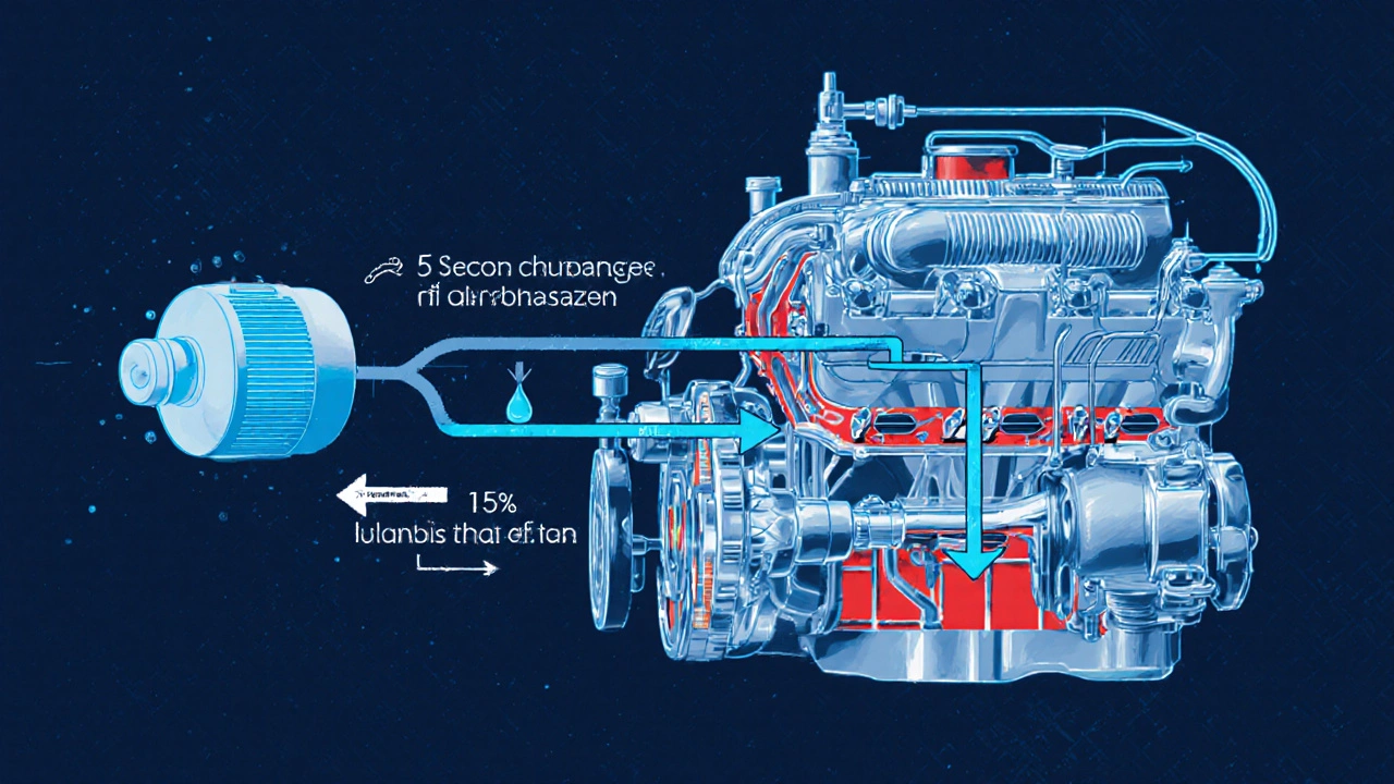 Схема внутреннего движения масла в двигателе после замены, с указанием зон с низкой смазкой.