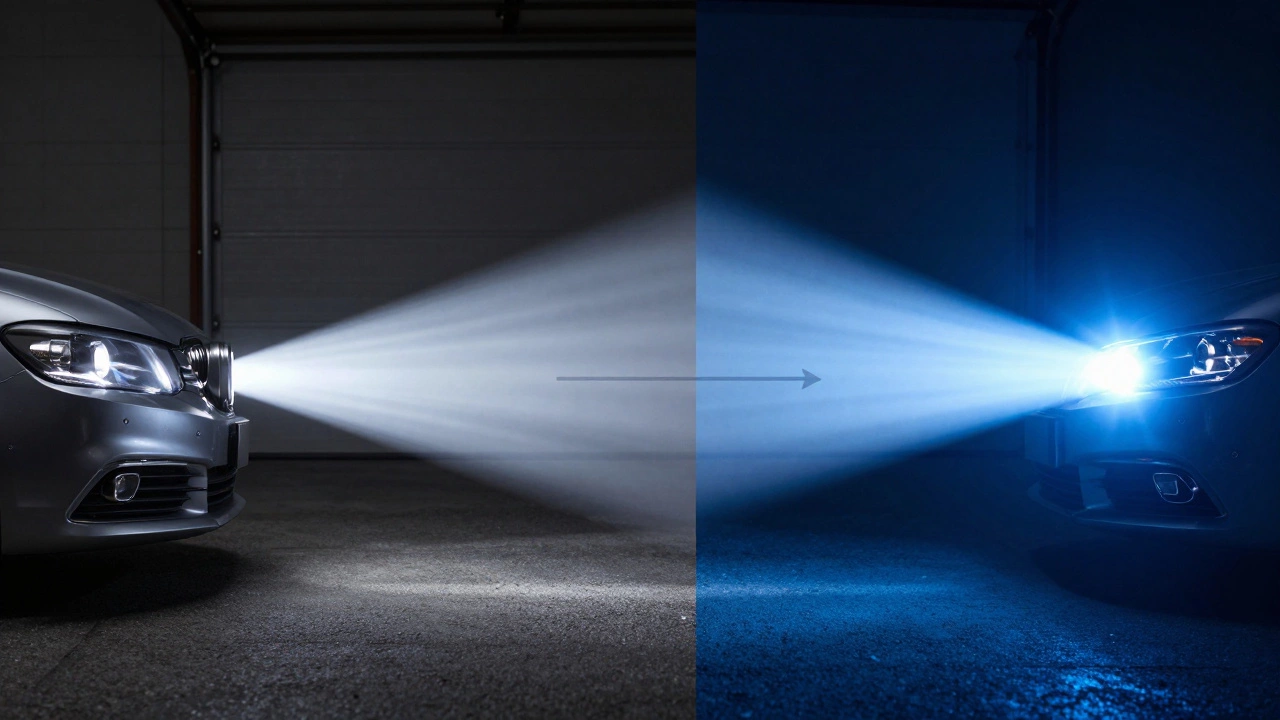 Сравнение света 4000К и 6500К: один направленный, другой рассеянный и голубоватый.