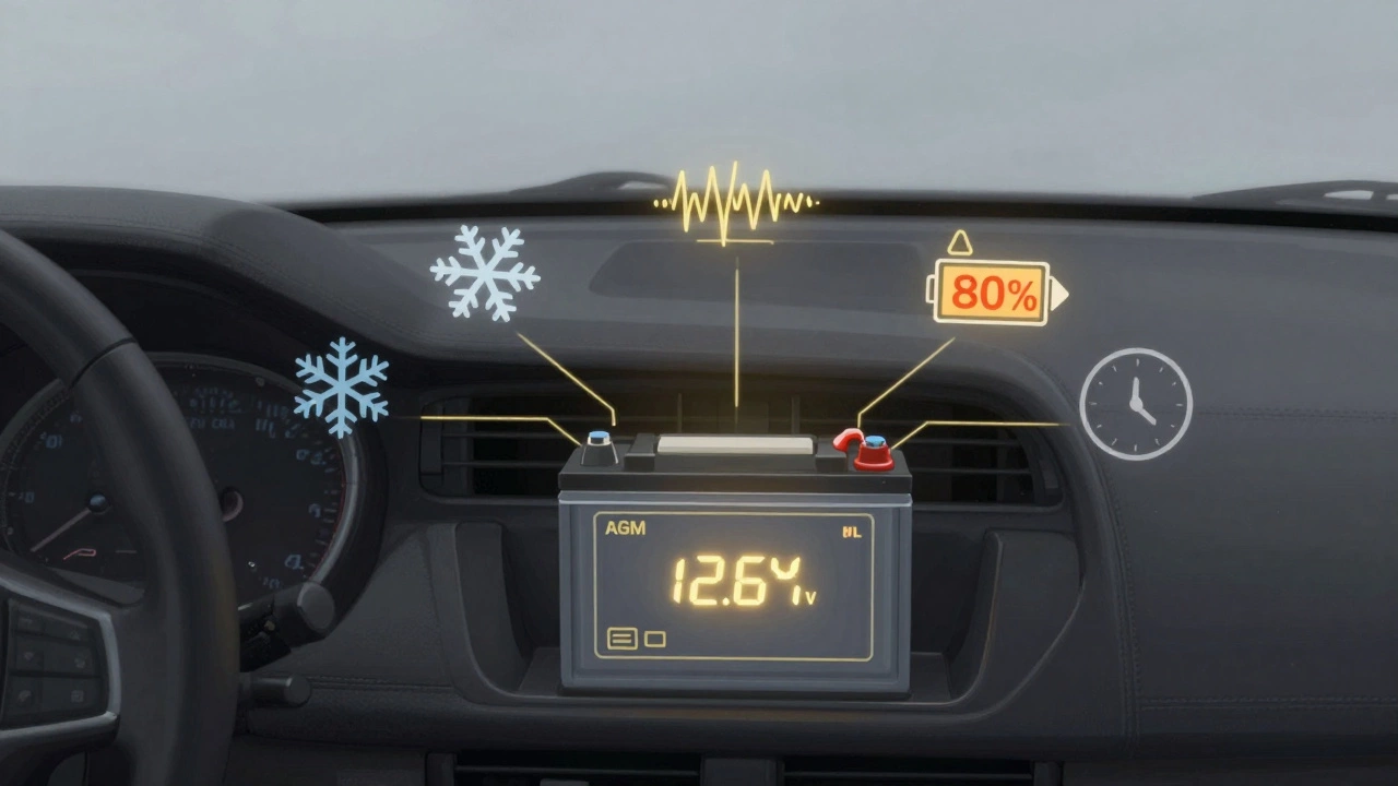Цифровая панель автомобиля с индикаторами нагрузки и долговечности AGM-аккумулятора