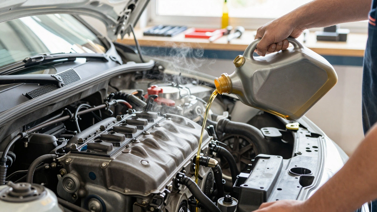 Механик меняет масло для восстановления автомобиля