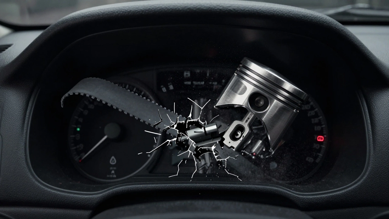 Схематичное изображение столкновения поршня и клапана в момент разрыва ремня ГРМ