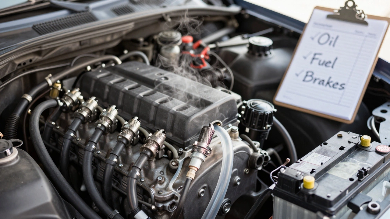 Заведённый двигатель автомобиля после длительного простоя с новыми компонентами.